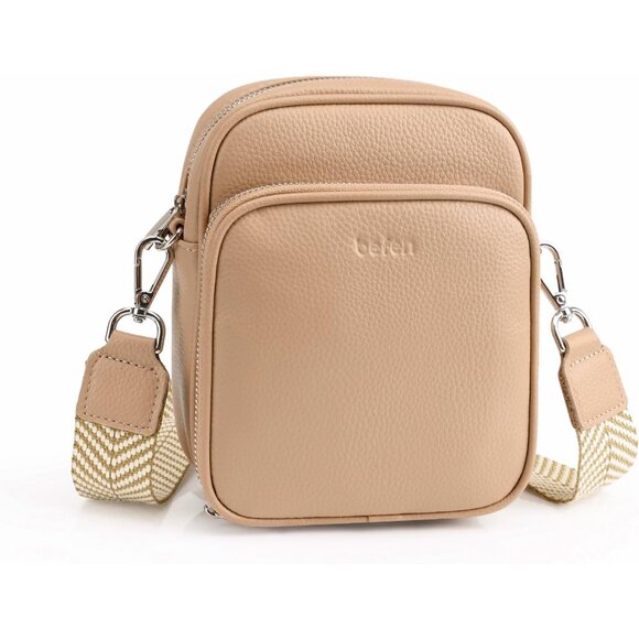 Tan Genuine Leather Small Crossbody Purse RFID Wallet Multi-Pocket with Adjustab - Picture 8 of 8